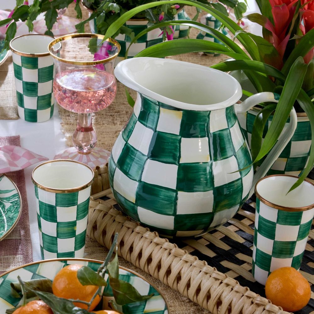 Emerald Check 3 Qt. Emerald Check Pitcher | MacKenzie-Childs