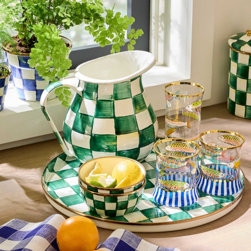 Emerald Check 3 Qt. Emerald Check Pitcher | MacKenzie-Childs