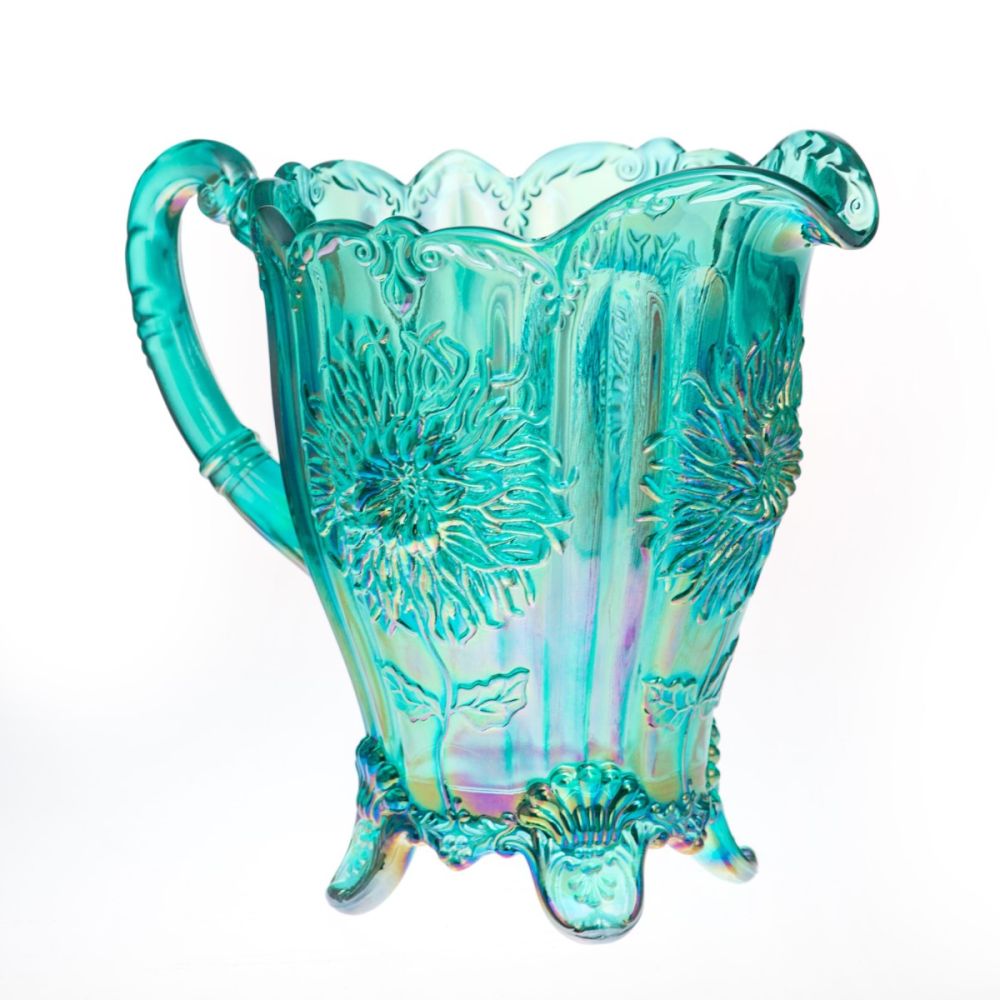 Dahlia 48oz Pitcher - Teal Carnival | Mosser Glass | Everything