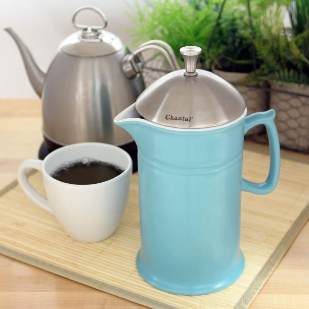 28oz. Ceramic French Press with Stainless Steel Plunger (Aqua