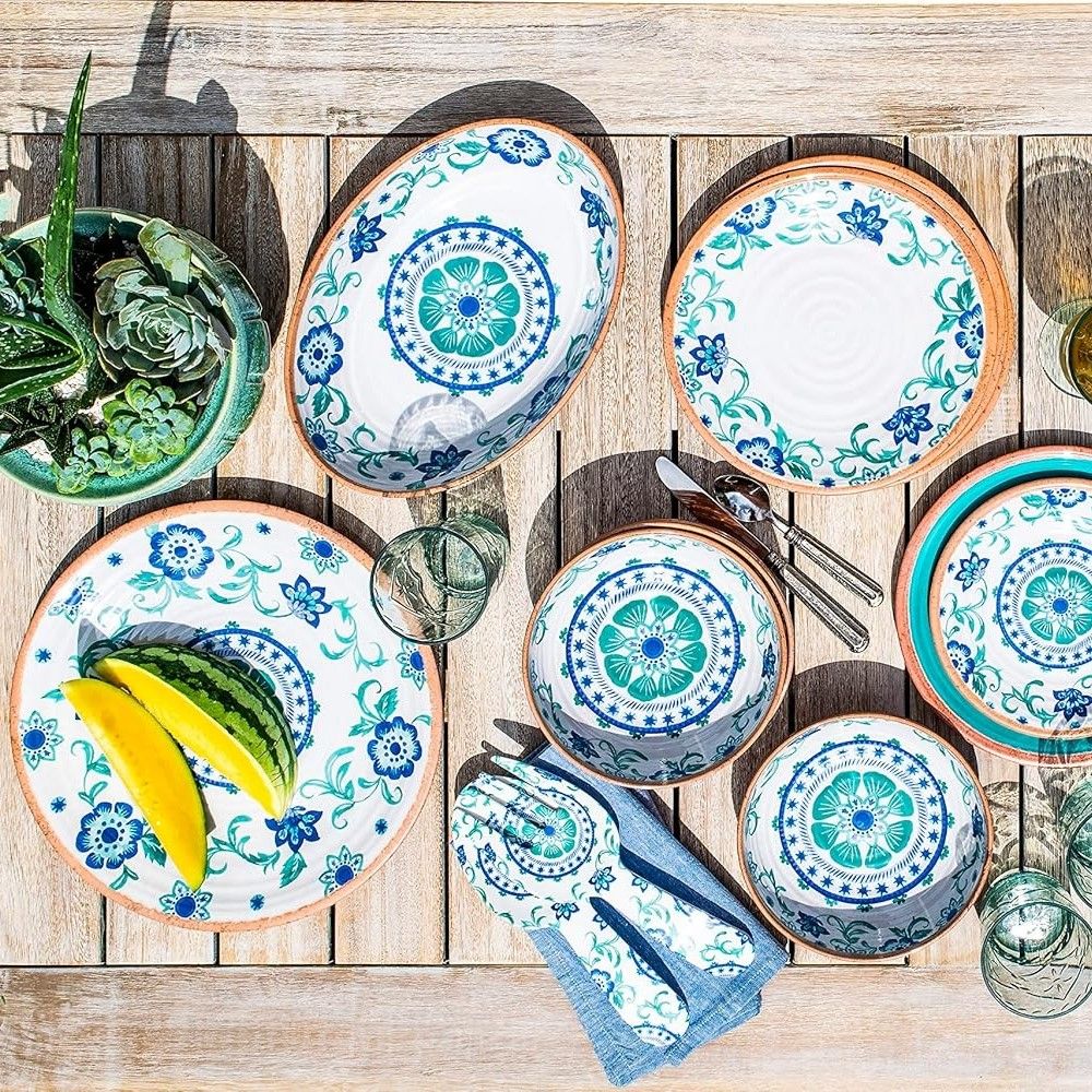 TarHong Rio Turquoise Floral Melamine Round Platter