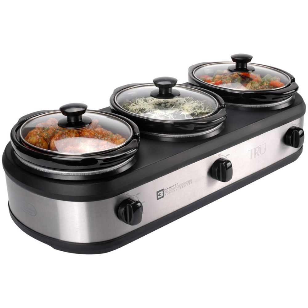 TRU Double Slow Cooker Buffet Server - 2-in-1 With Two 1.25 Quart Inserts, Individual Heat Controls For Parties & Holidays