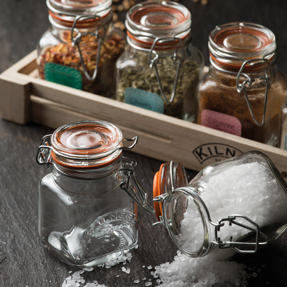 Glass Jam Set With 3 Glass Jars And Spoons On A Wood Stand, 1