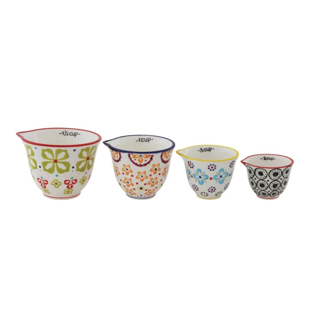 Creative Co-op Floral Handmade Stoneware Measuring Cups Set 4