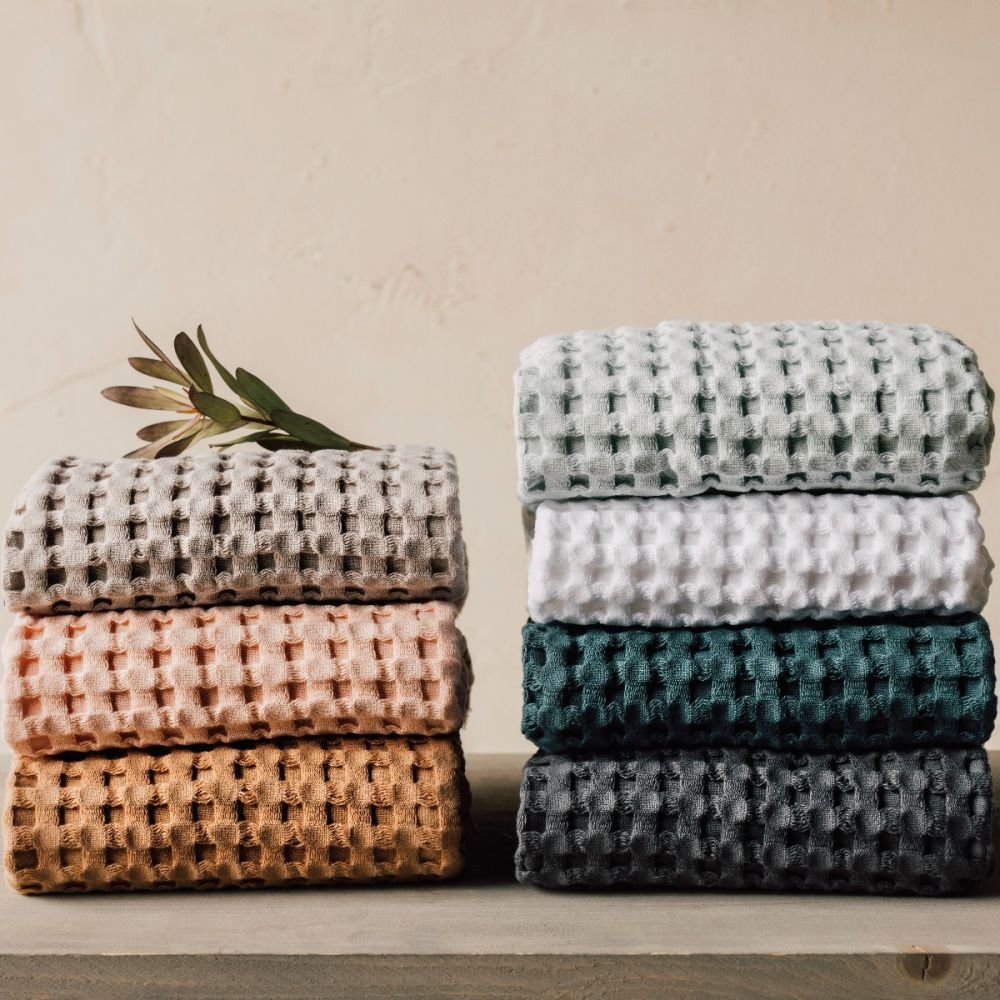 Stonewashed Soft Cotton Waffle Knit Hand Towels