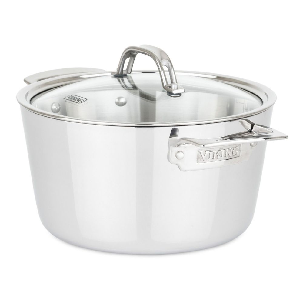 Viking Contemporary 3-Ply Dutch Oven, 5.2 Quart Stainless Steel Cookware Pot with Glass Lid, Dishwasher and Oven Safe, Induction Ready, Silver - Thumbnail 3