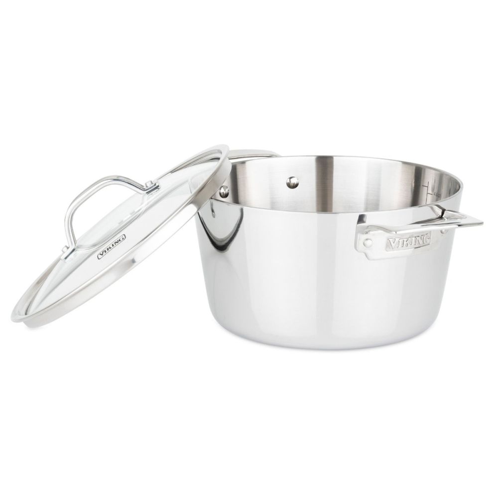 Viking Contemporary 3-Ply Dutch Oven, 5.2 Quart Stainless Steel Cookware Pot with Glass Lid, Dishwasher and Oven Safe, Induction Ready, Silver - Thumbnail 2