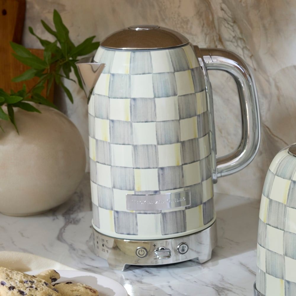 Sterling Check 8-Cup Electric Kettle | MacKenzie-Childs