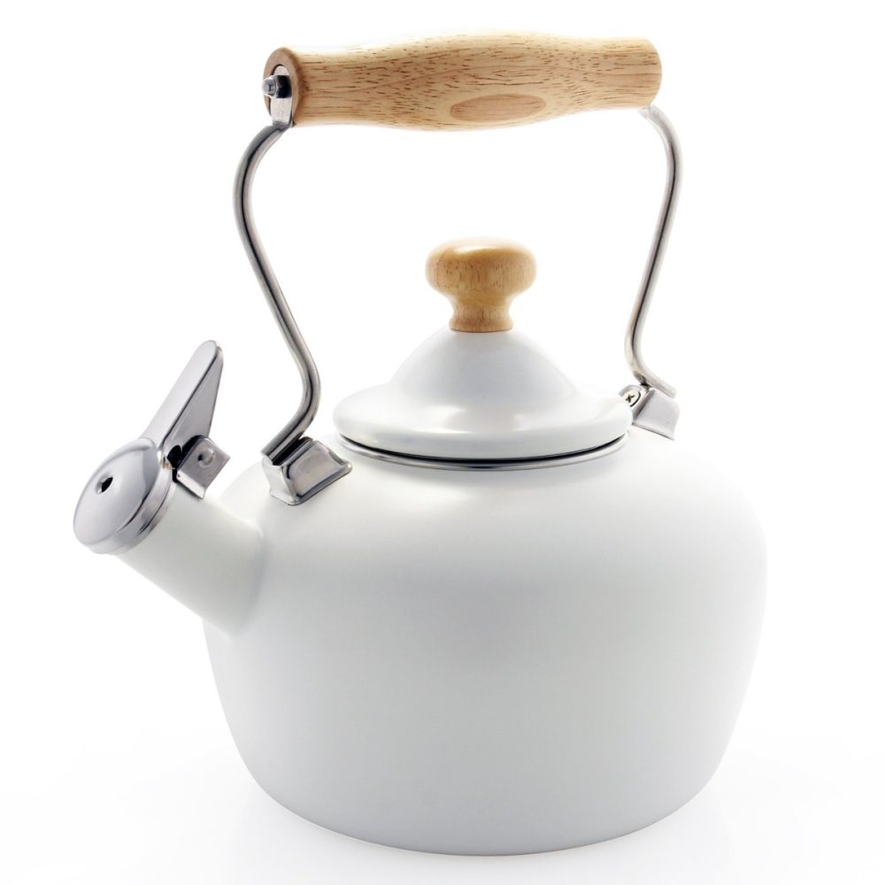 Enamel on Steel Matte White Carinawood Teakettle (1.8 qt) - Thumbnail 3
