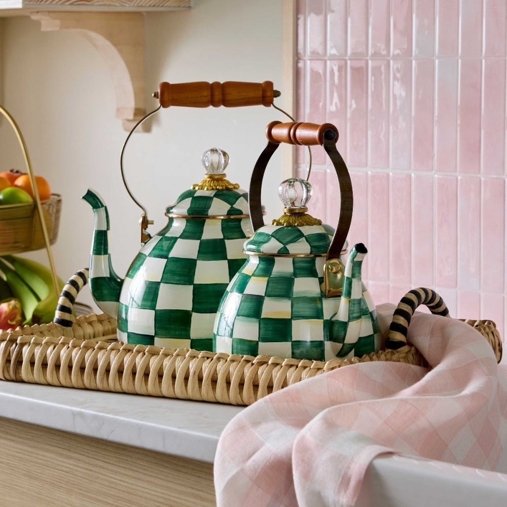 checkered tea kettle