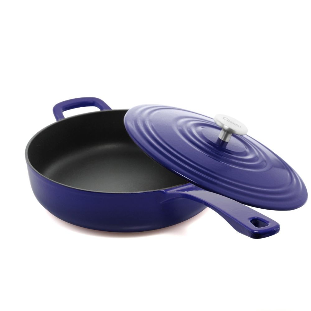 Chantal 4 Qt. Round Cast Iron Saute Skillet with Lid