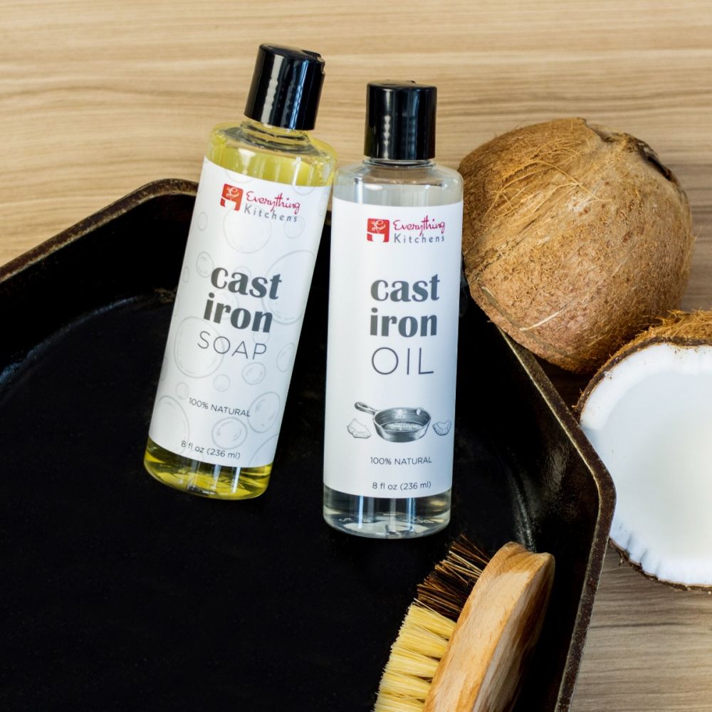 Natural Cast-Iron Soap and Seasoning Oil Bundle