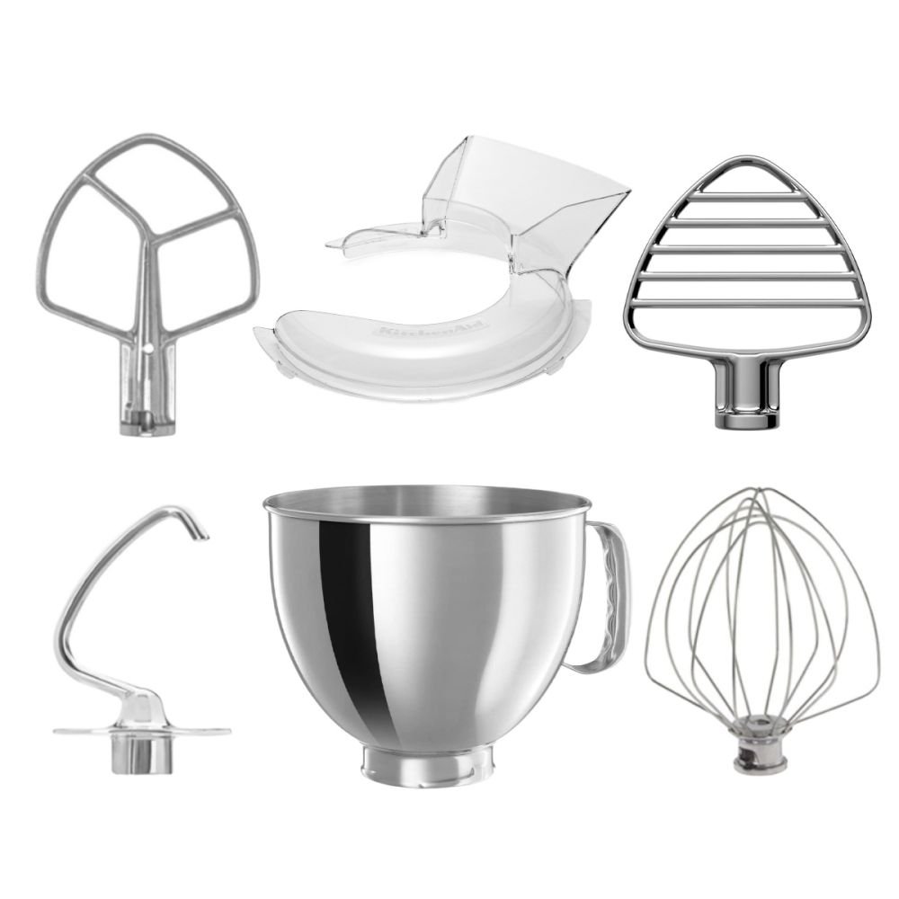 5-Quart Stainless Steel Bowl + Stainless Steel Pastry Beater Accessory Pack  + Pouring Shield (Fits 5-Quart KitchenAid Tilt-Head Stand Mixers), KitchenAid