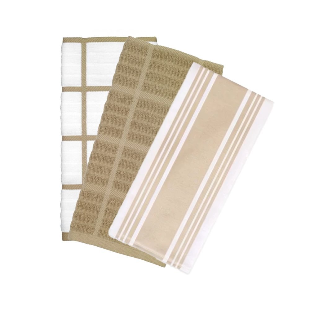 Modern Essentials Oversized Recycled Cotton Terry Kitchen Dish Cloths (Set  of 5) - Tan & White