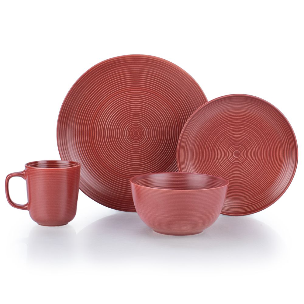 Black And Red Dish Set Lorren Home Trends 16-Piece Stoneware