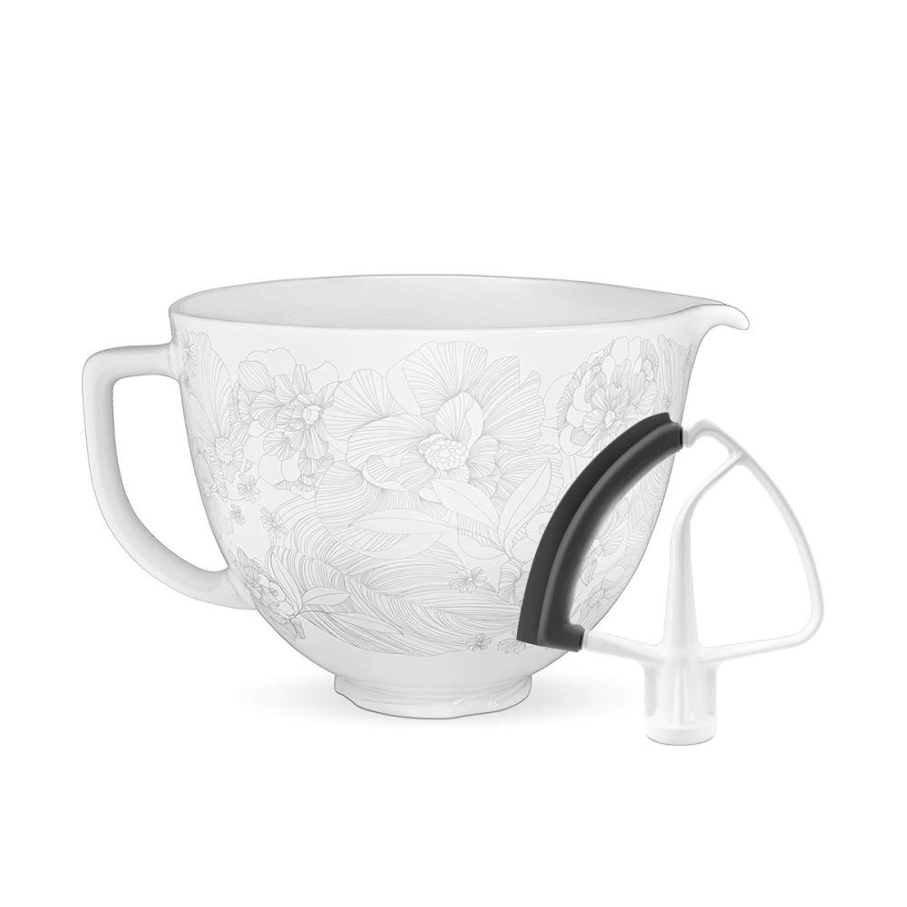 5-Quart Whispering Floral Ceramic Bowl + Flex Edge Beater for 4.5-Quart &  5-Quart KitchenAid Tilt-Head Stand Mixers, KitchenAid