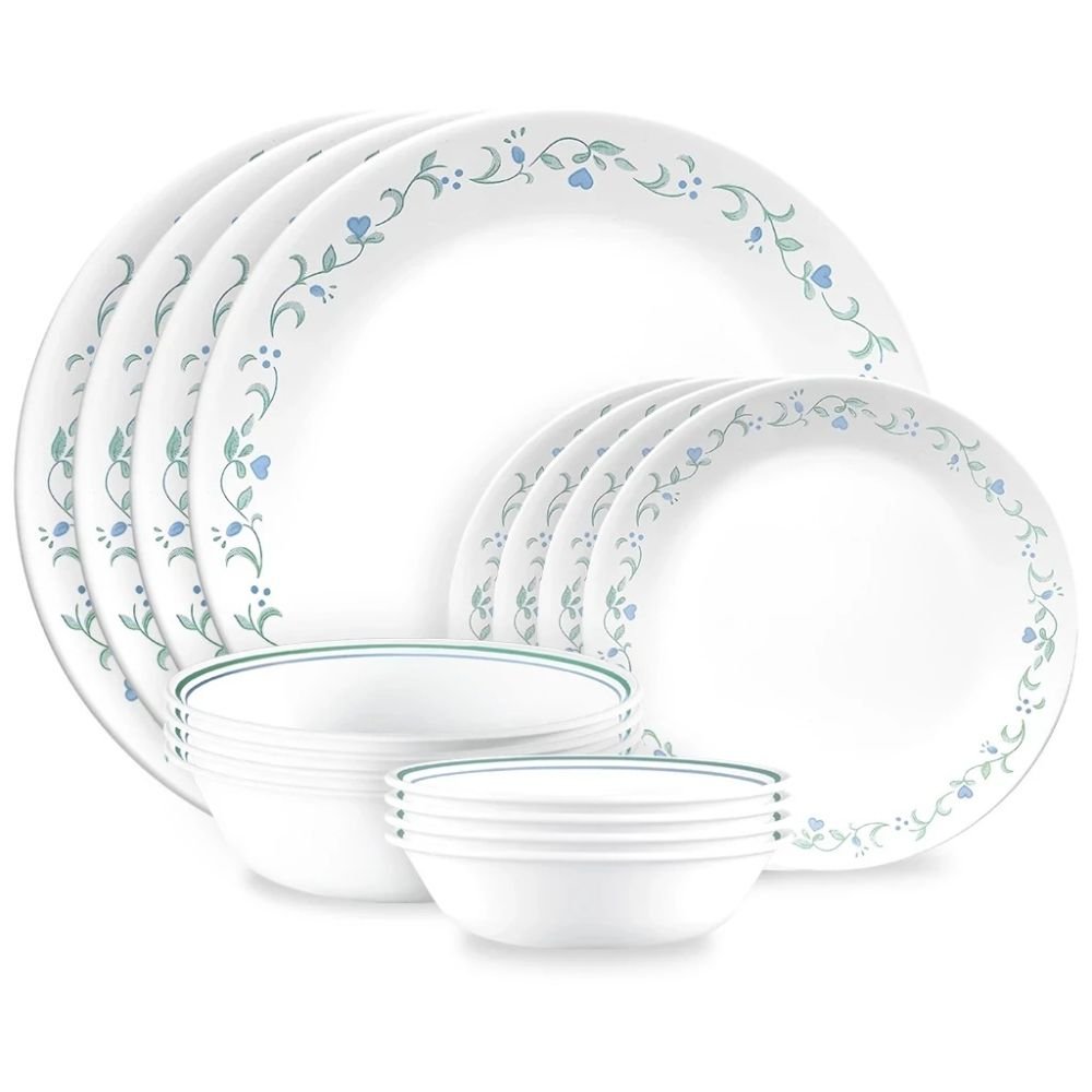 Corelle Livingware Black and White Dining Round Plate 16piece