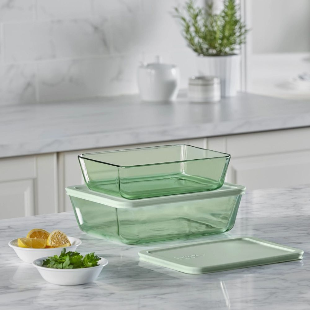 Pyrex Simply Store Tinted 4-Piece Rectangle Storage Set | Green