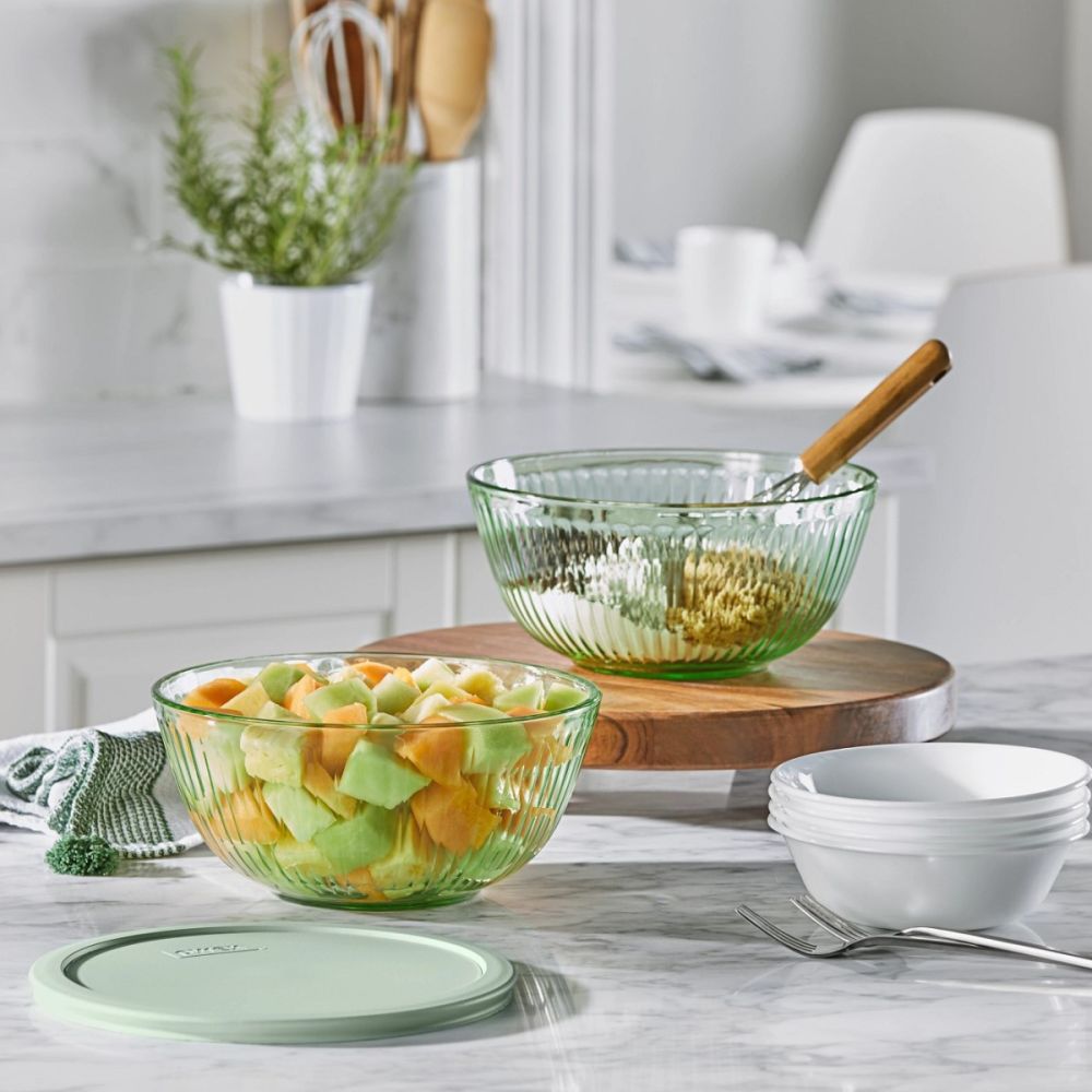 Pyrex Year Of Color 3-Piece Glass Mixing Bowl Set With Lids - 1.3 QT, 2.3 QT, 4.5 QT, Microwave & Dishwasher Safe