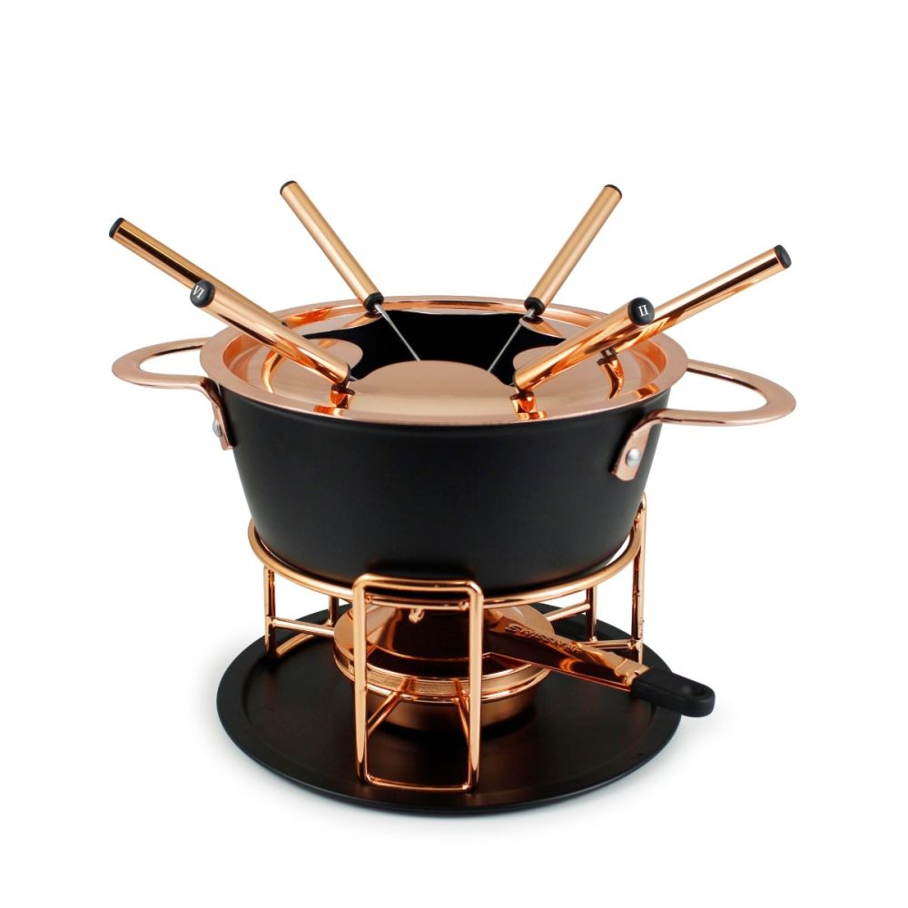 Realp 11Piece Cast Aluminum Fondue Set (Black with Copper) Swissmar