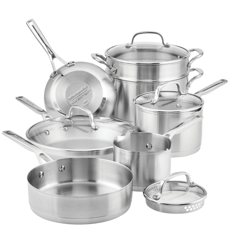 11-Piece Stainless Steel 3-Ply Base Cookware Set, KitchenAid