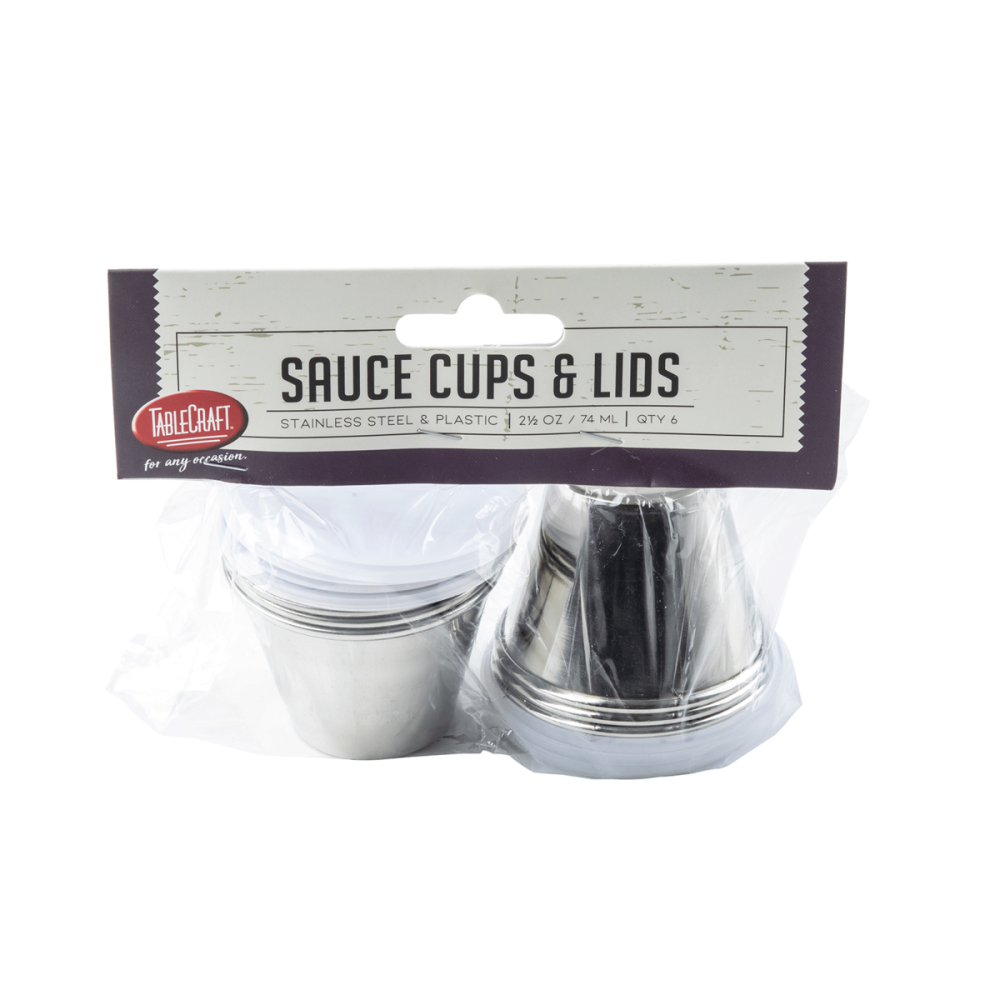 Tablecraft 2.5 oz Dipping Cups with Lids, 2.5-Ounce , 6 Pack, Silver