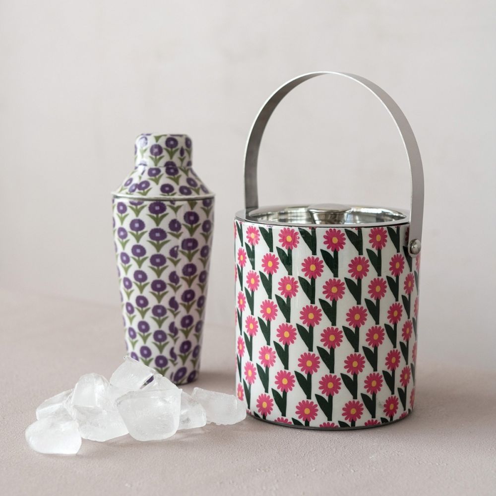 Enameled Metal Cocktail Shaker (Flower Pattern) | Hazel Mazel