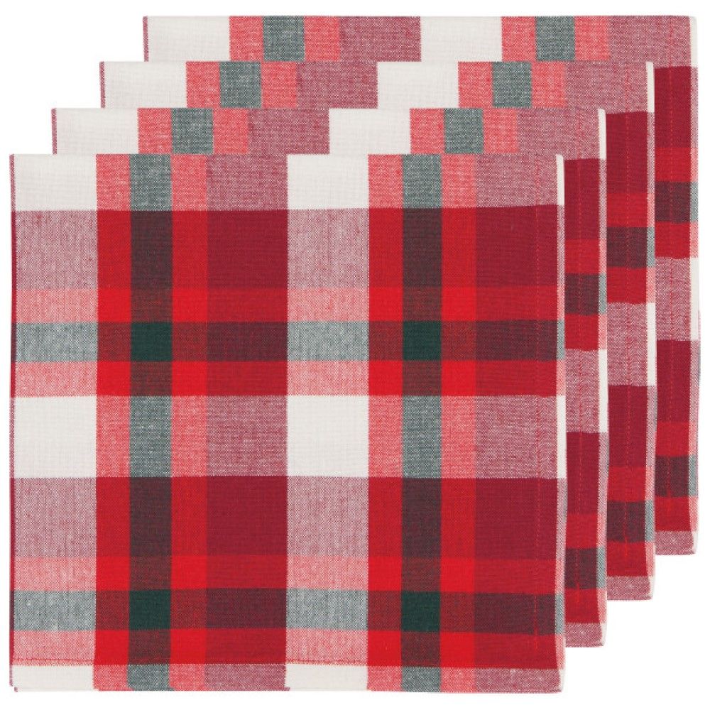 Buffalo Plaid Check Pattern Design Cotton Napkins (Set of 4) - Bed