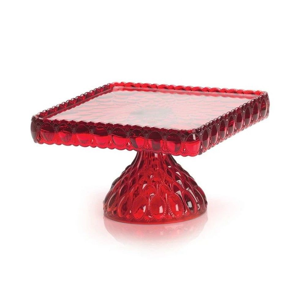 Elizabeth Square Cake Plate (Red) | Mosser Glass | Everything Kitchens