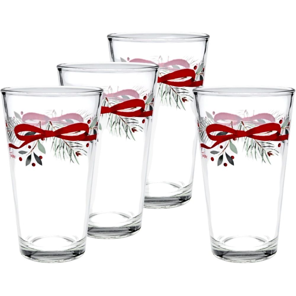16oz Cooler Glasses (Set of 4) (Holly Berry Christmas Garland