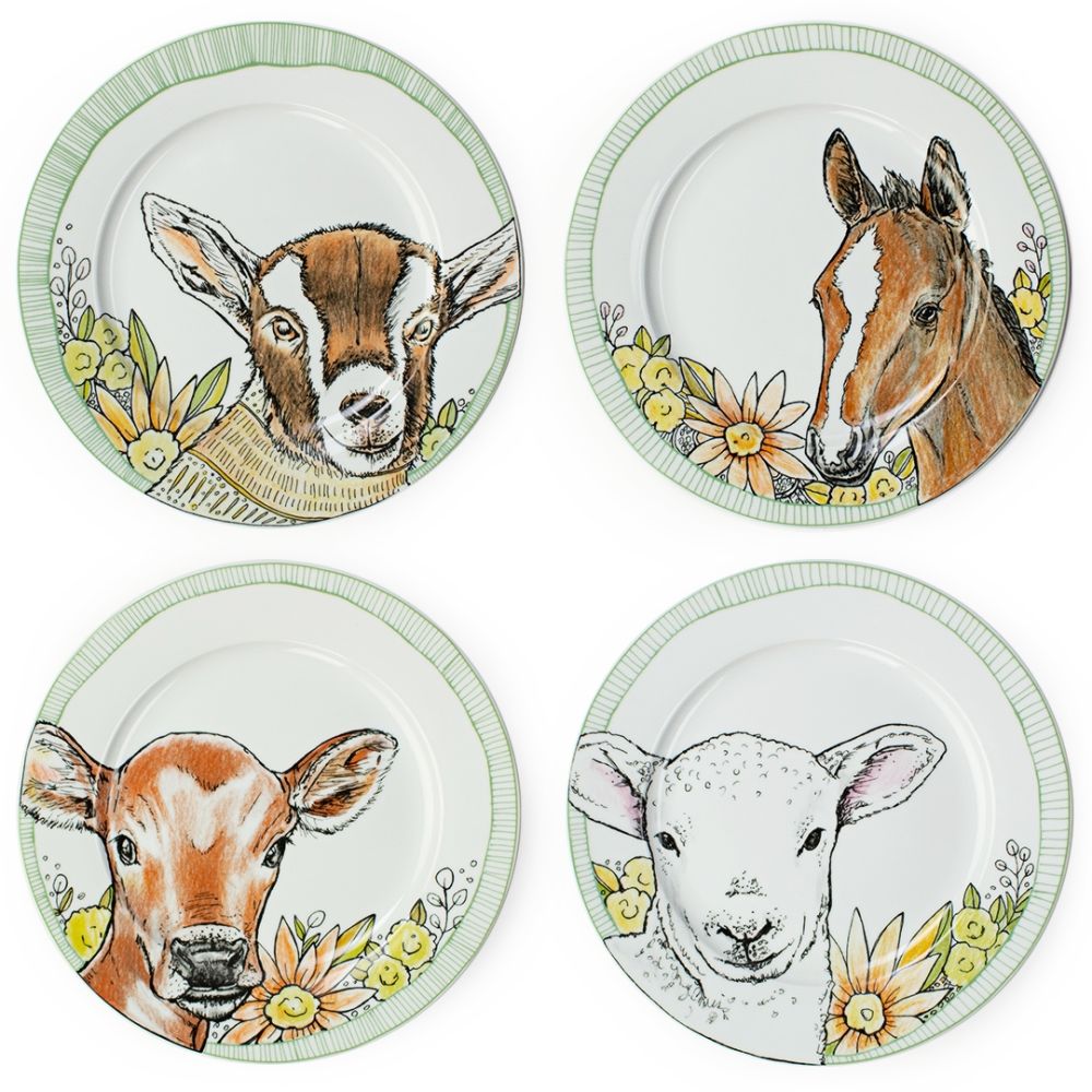 16-Piece Dinnerware Set with Mugs Barnyard Baby Animals