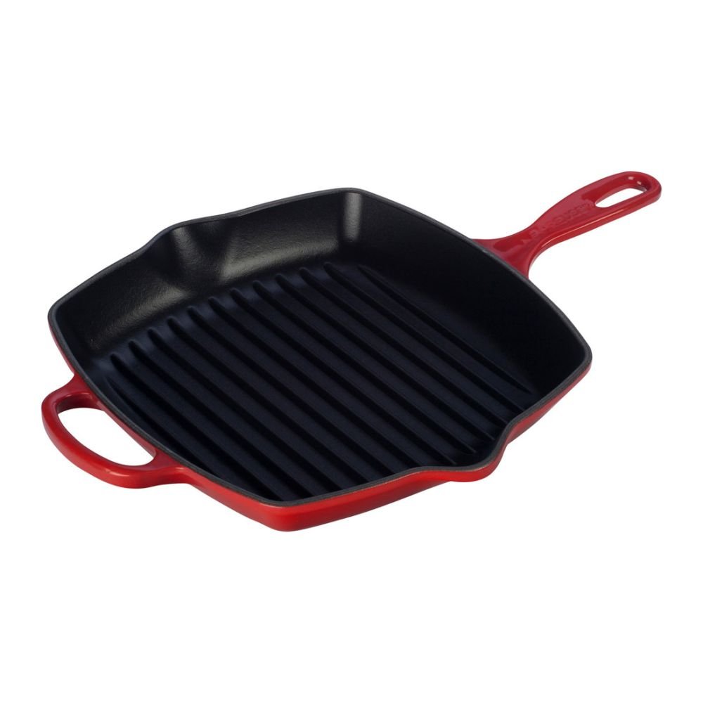 PALM Red Enamel Cast Iron Square Grill Pan Skillet.