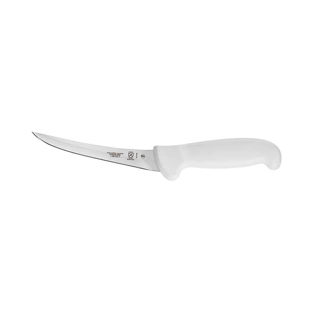 Chef Knife, 8'', stamped, high carbon, stain-free steel, ergonomic white  handle, w/textured finger
