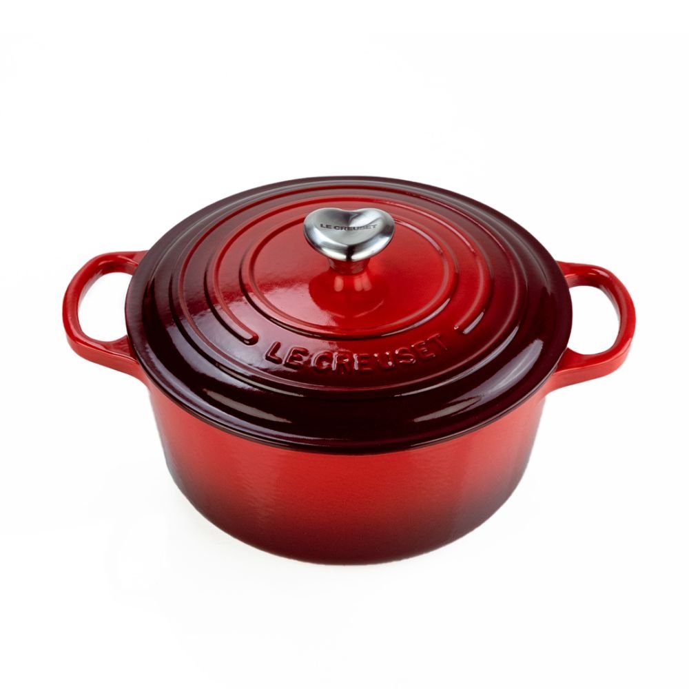 Le Creuset 3.5 Qt. Round Signature Dutch Oven with Stainless Steel Heart  Knob | Cerise/Cherry Red