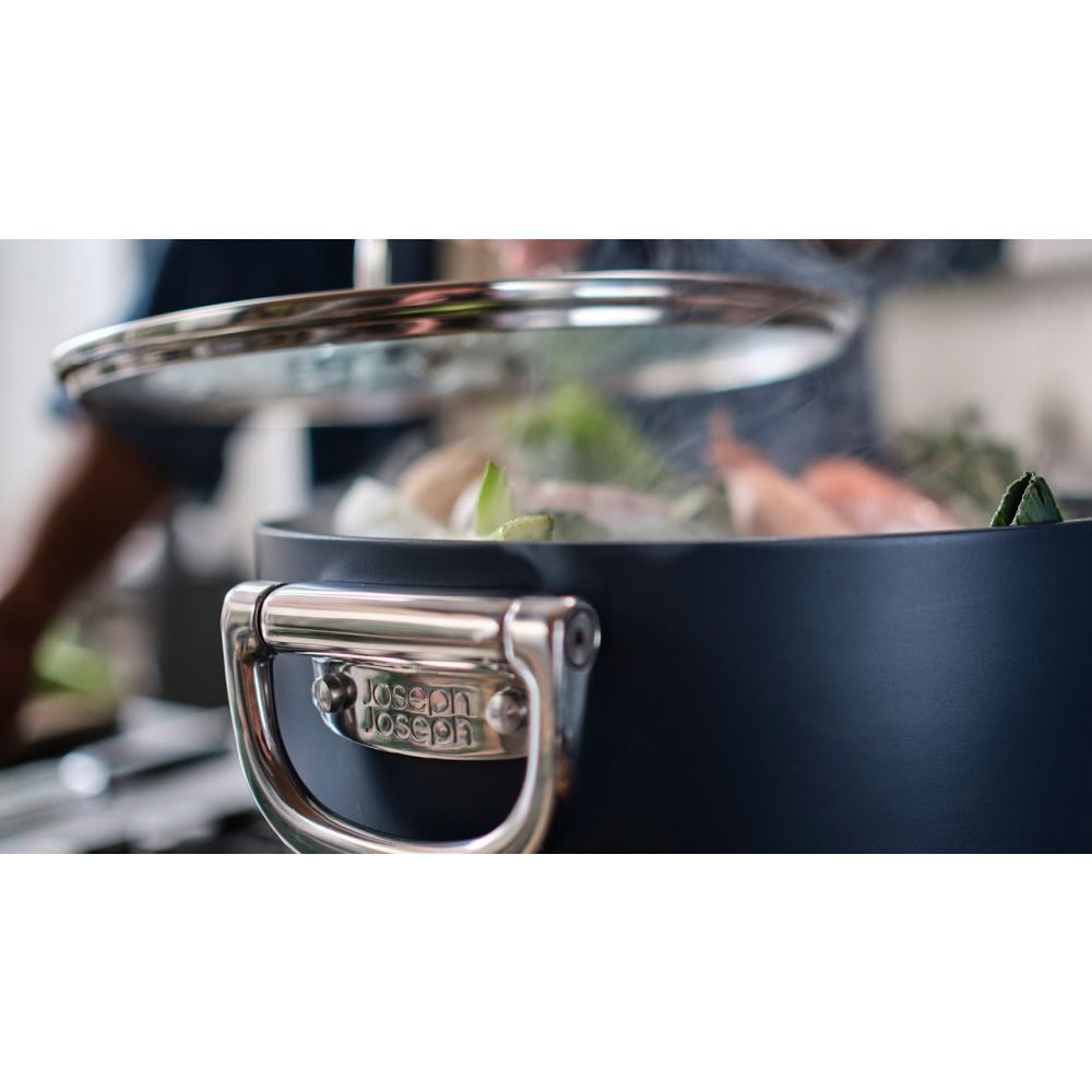 Space Folding Handle Ceramic Non-Stick 3-Piece Saucepan Set (Blue