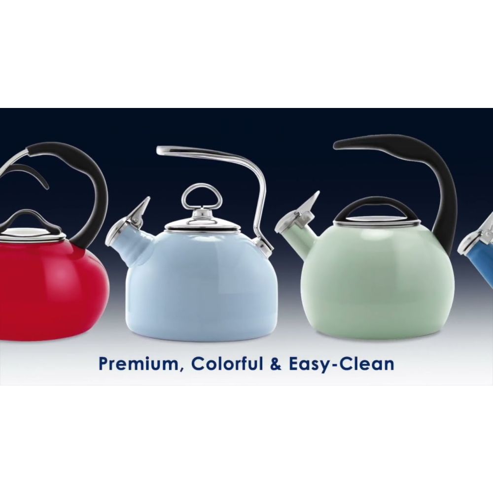 1.7Qt. Enamel-on-Steel Vintage Spatter Tea Kettle (White with