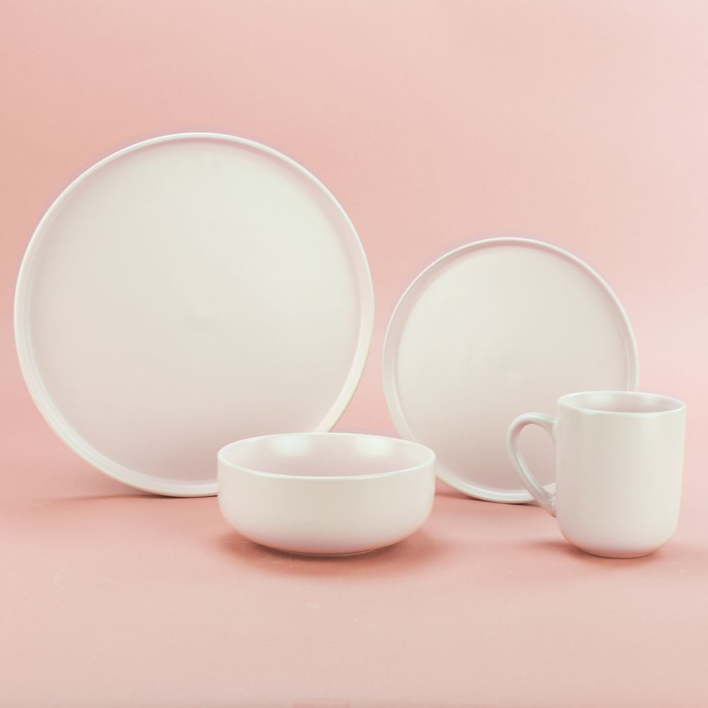 Modern Flat 16 Piece Dinnerware Set Soft Pink Everything Kitchens