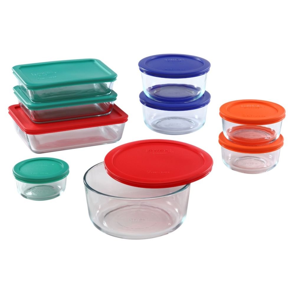 Pyrex Simply Store 6-Pc Glass Food Storage Container Set with Lids, 3-Cup,  6-Cup, & 11-Cup Rectangular & Simply Store 6-Pc Glass Food Storage