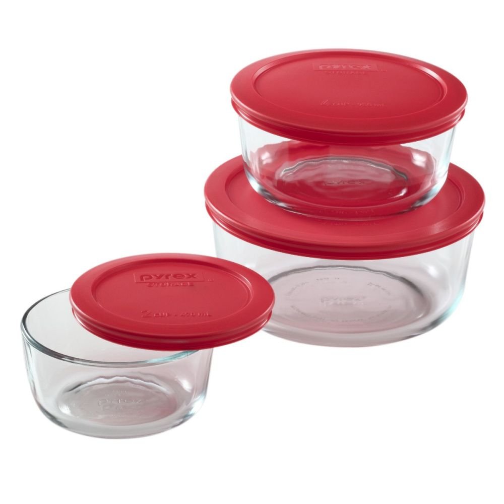 Storage Plus 6-Piece Round Glass Container Set with Lids (Red