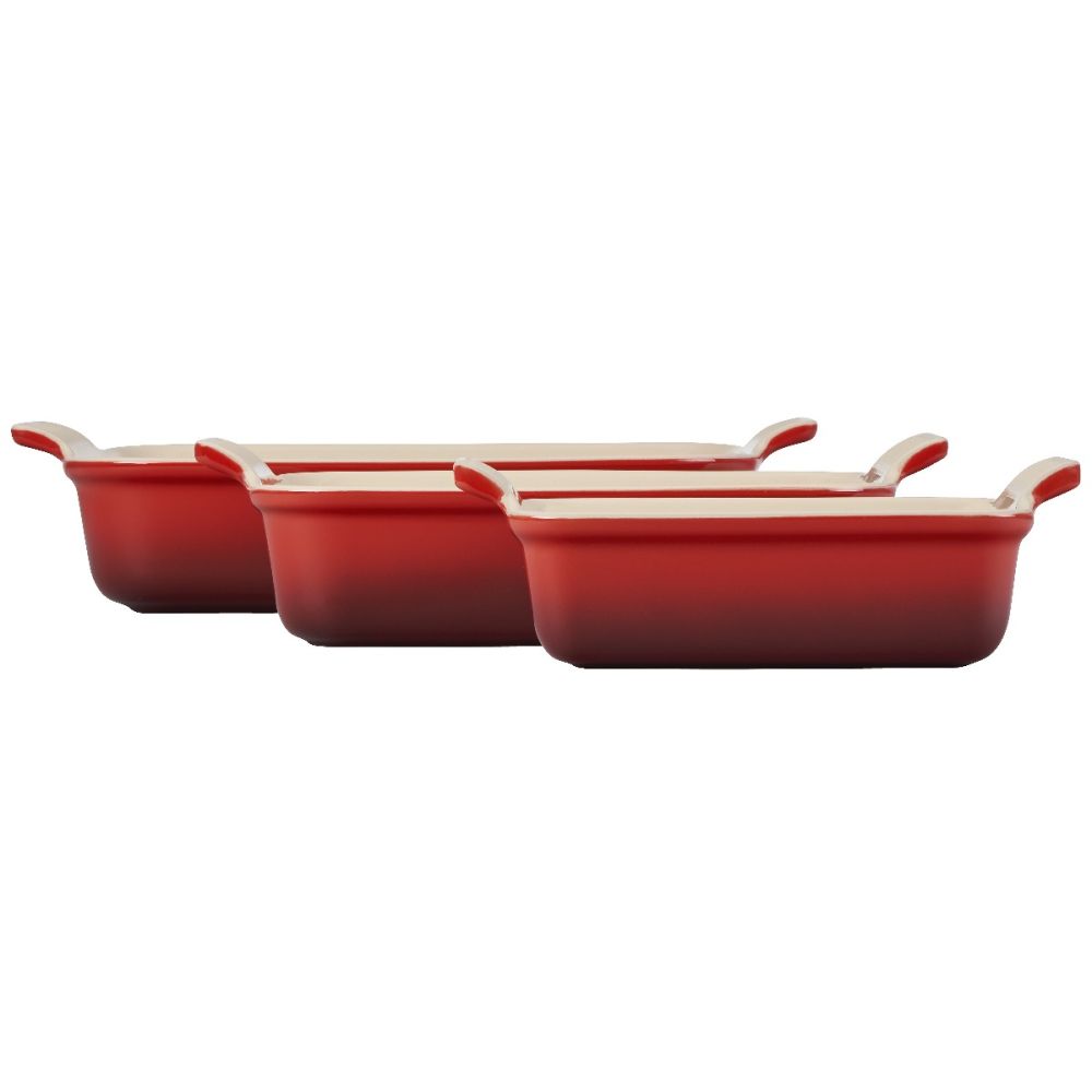 Heritage Rectangular Dishes Set of 3 (Cerise/Cherry Red) | Le