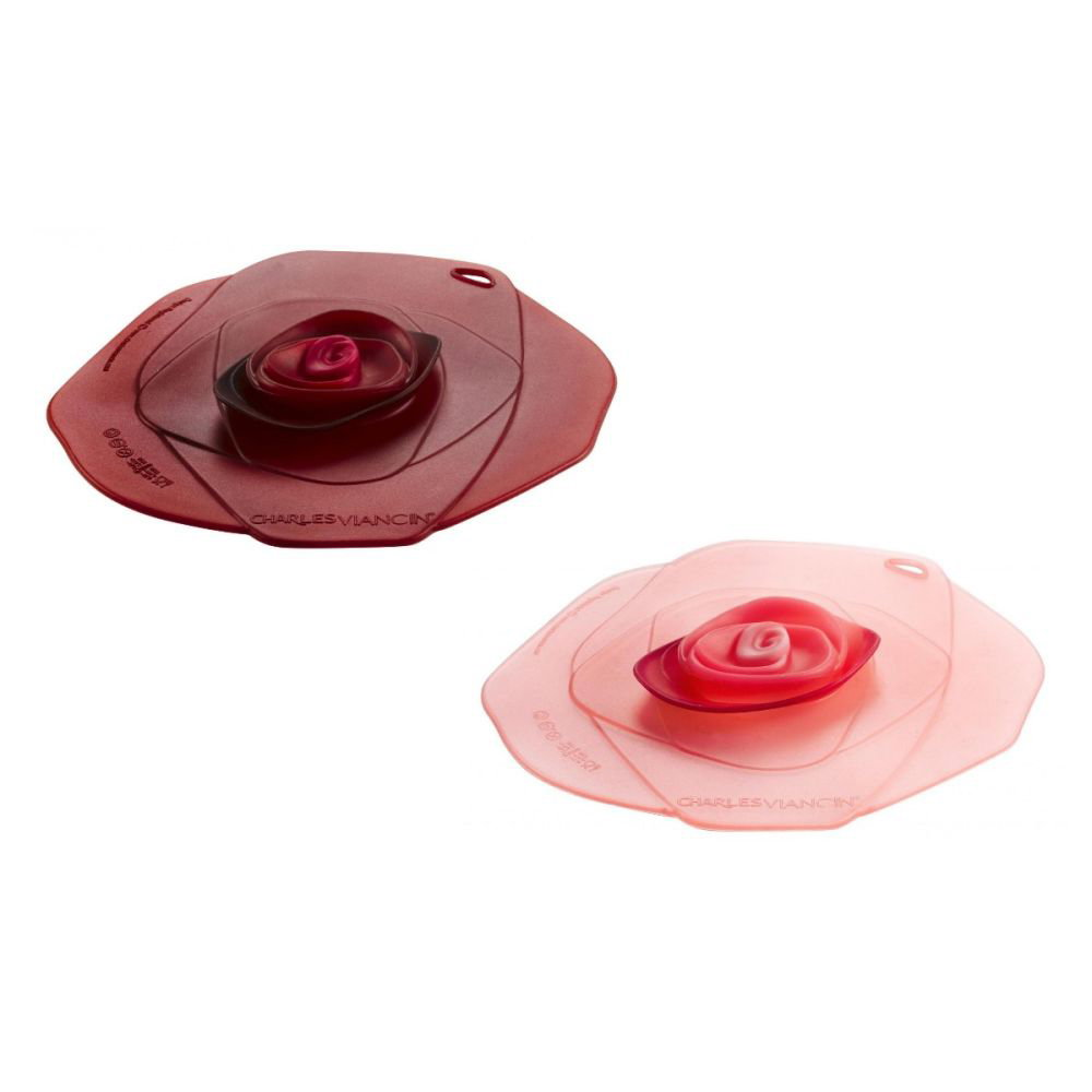 Charles Viancin Dark Red & Pink Rose Silicone Drink Cover Set