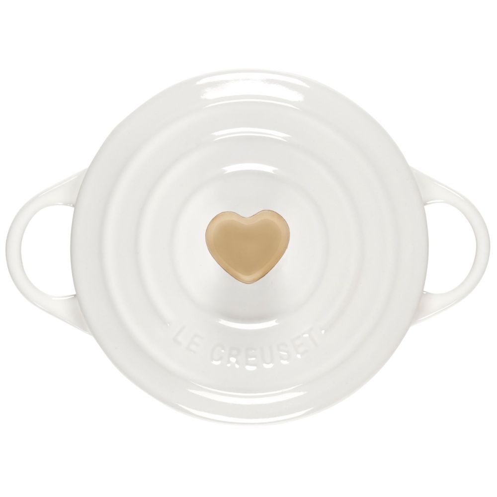 8oz Round Mini Cocotte with Gold Heart Knob (White) | Le Creuset