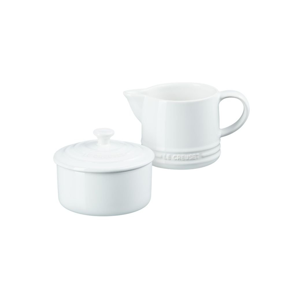 White Creamer and Sugar Set, Honey Pot, Ceramic Sugar Bowl