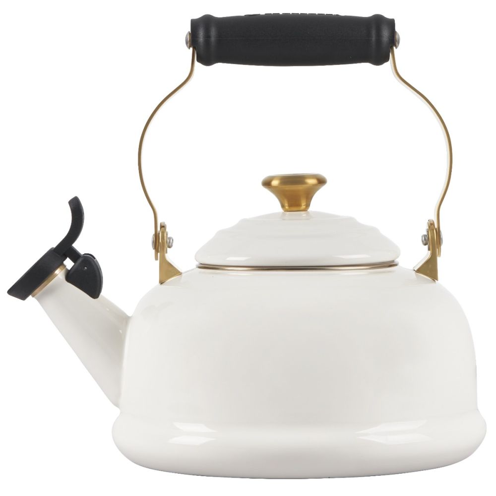 1.7 Qt. Whistling Kettle White with Gold Hardware Le Creuset Everything Kitchens