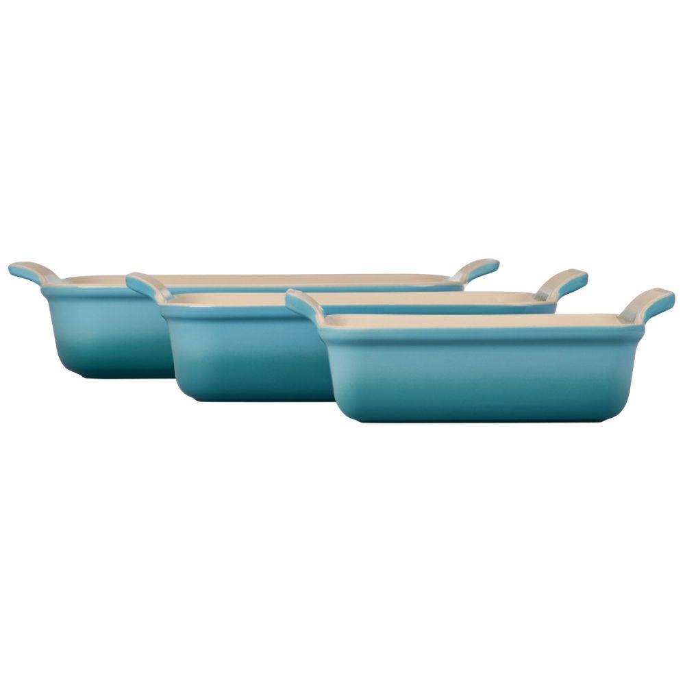 Le Creuset Heritage Stoneware Rectangular Baking Dish Set Of 3 - Caribbean Color - View #6