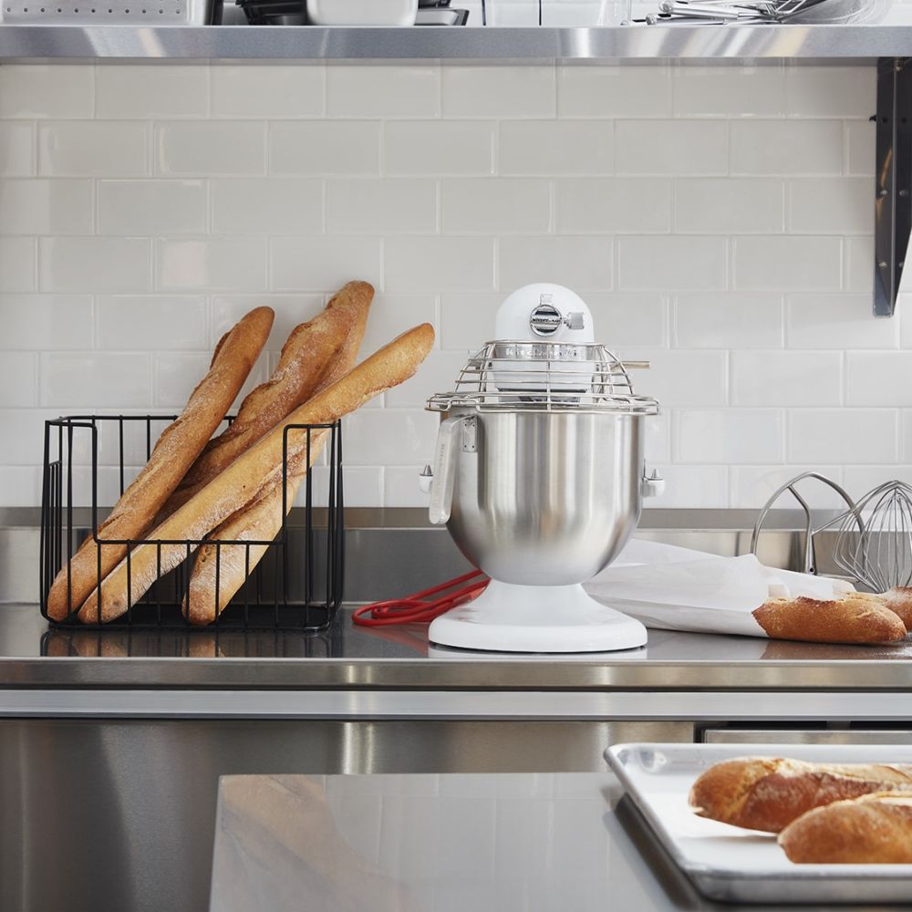White Commercial 8 Quart Stand Mixer with Bowl Guard | KitchenAid