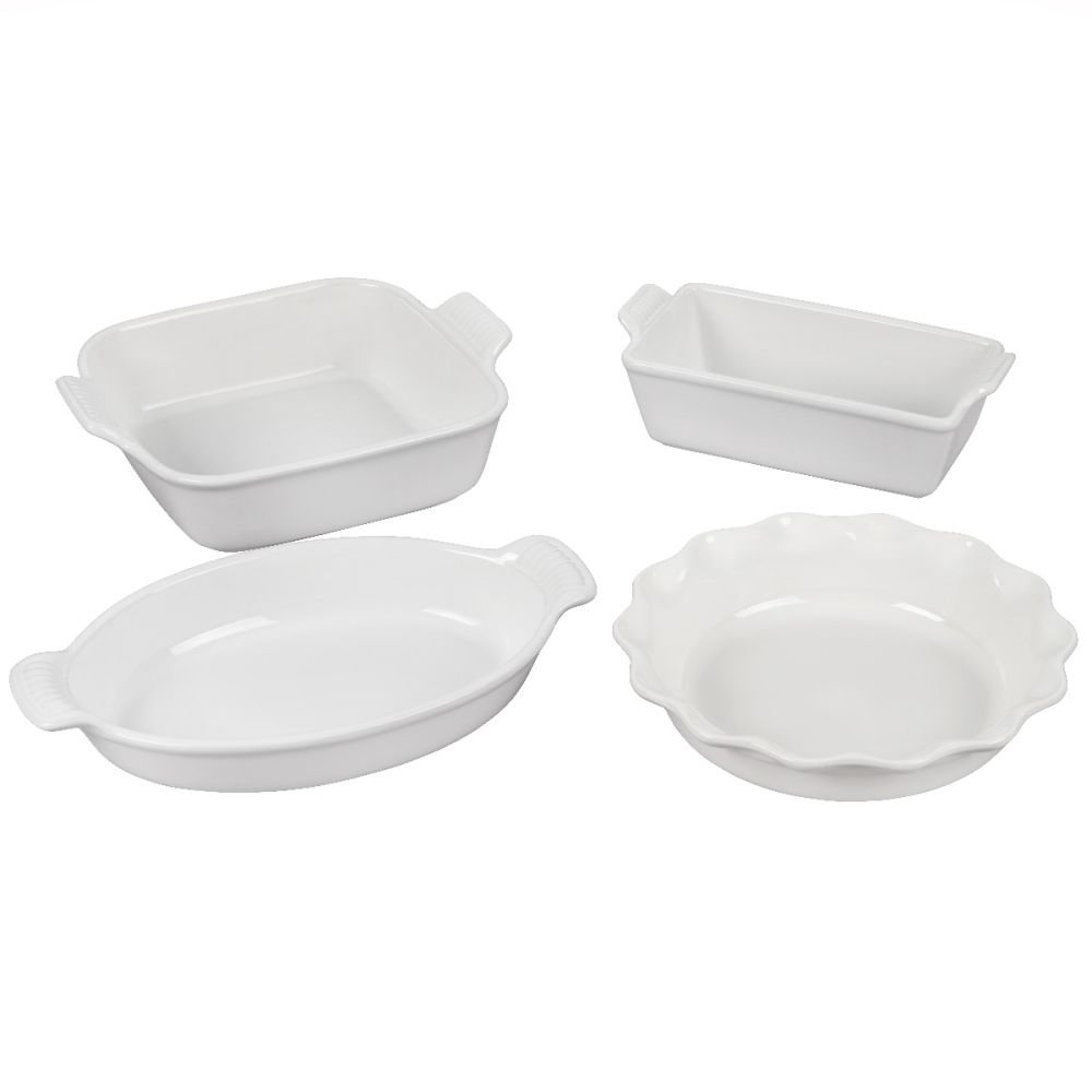 Heritage 4-Piece Stoneware Bakeware Set (White)