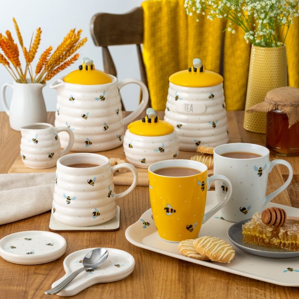 Bumble Bee Collection of Kitchen Items Butter Dish, Creamer, Sugar
