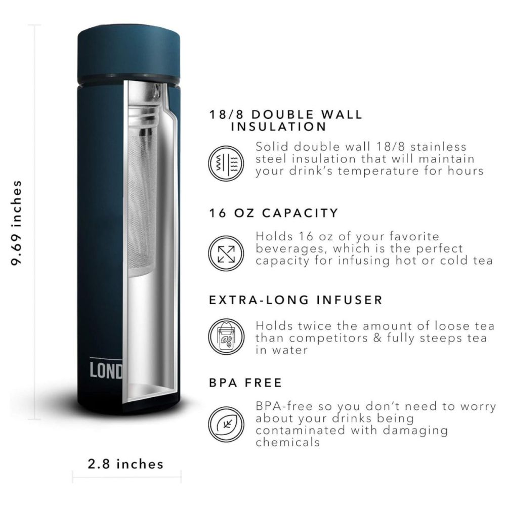 16oz Tea Infuser Bottle (Midnight Teal) | The London Sip