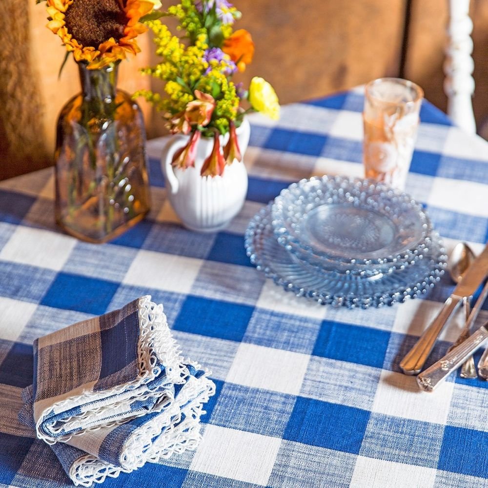 60 x 90 Cottage Check Dining Tablecloth - Blue